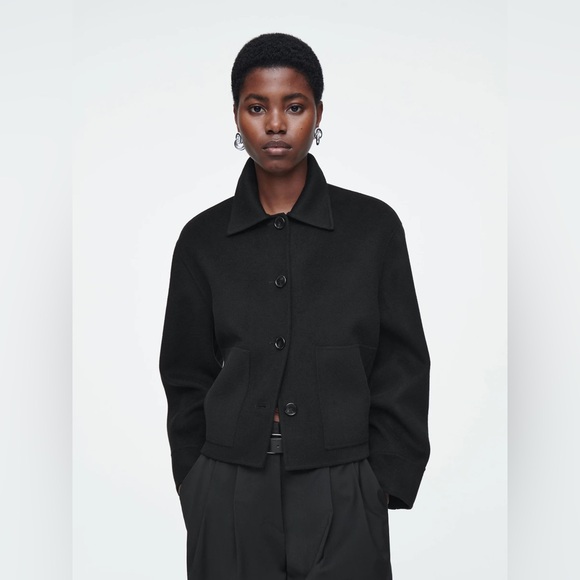 COS Black Cropped Button-Front Wool Jacket - Picture 2 of 7